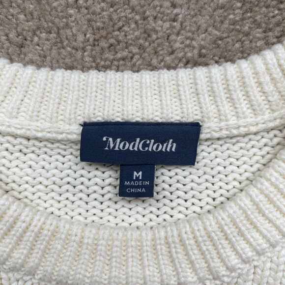 ModCloth Sweater Women M Pom Confetti Blowing Bubble Chunky Ivory Blogger Fave - Picture 2 of 6